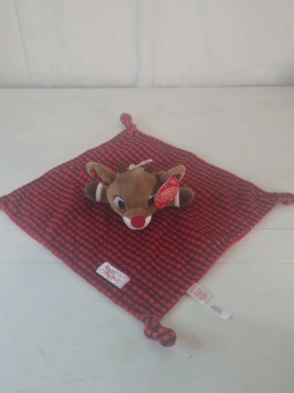 My First Rudolph the Red Nosed Reindeer Lovey Plush Security Blankie Rattle